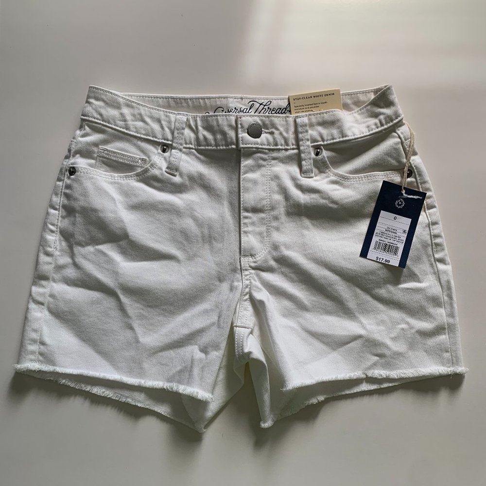 White High Rise Midi Shorts
